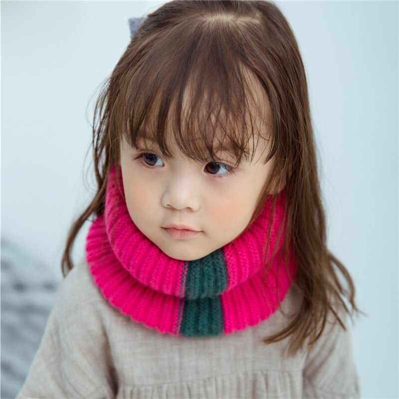 Gebreide halssjaal meisjes dikke warmere fleece binnenkant winter effen snood sjaal wol elastische kinderen kraag ring sjaals: Rozenrood