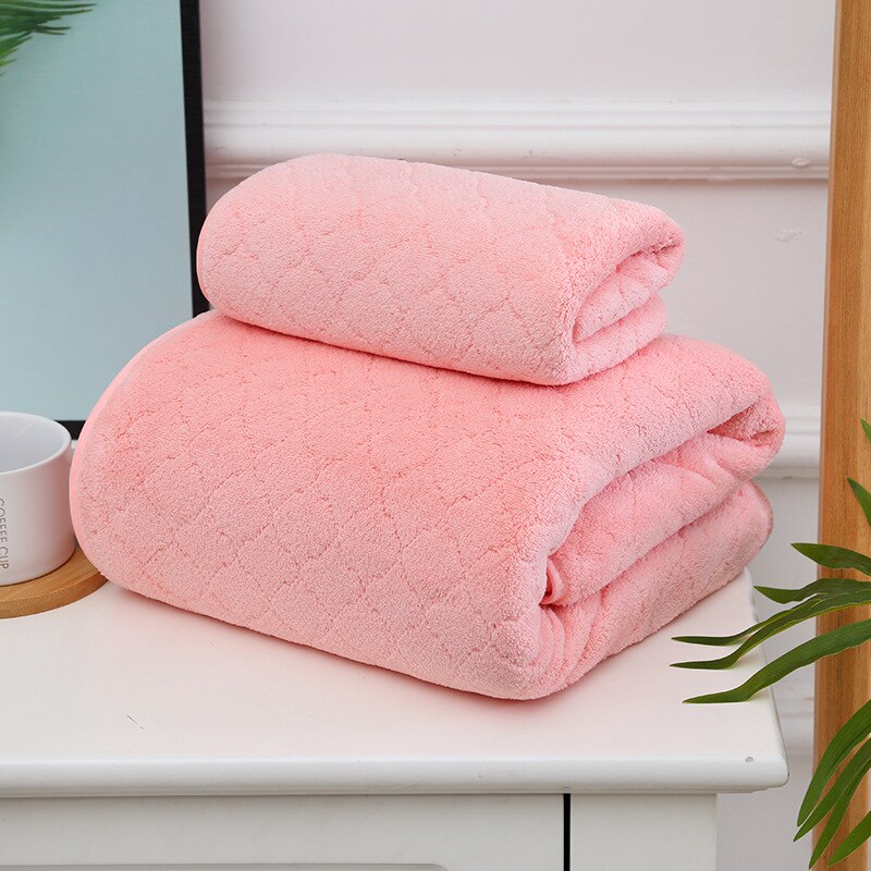 Eenvoudige Euro Stijl Handdoek Set 2 Stuks Effen Kleur Grote Handdoeken Badkamer 70X140 Voor Vrouwen Douche Gezicht Hand handdoeken Blauw Coral Fleece: Orange-pink