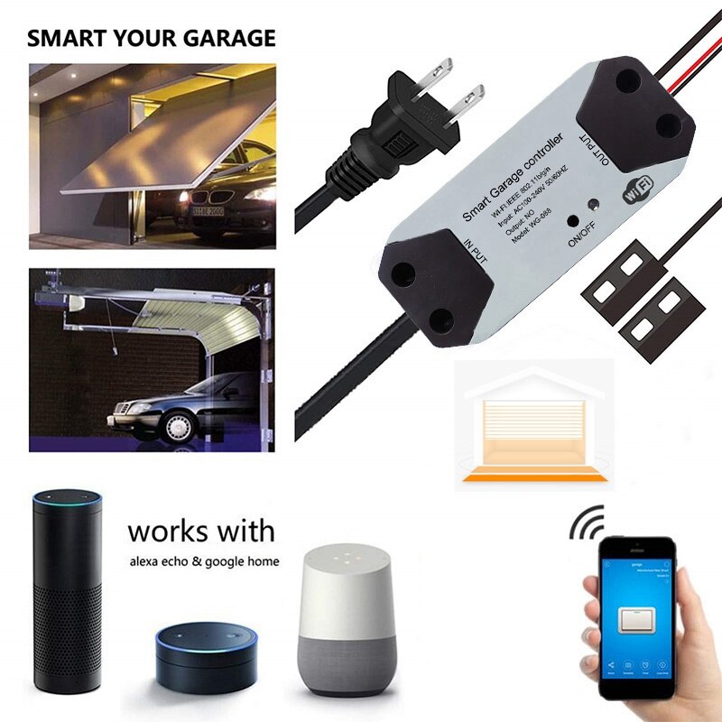 Smart Garage Door Controller Voice Control Notification Mode Work with Alexa Google Home Control (US Plug)