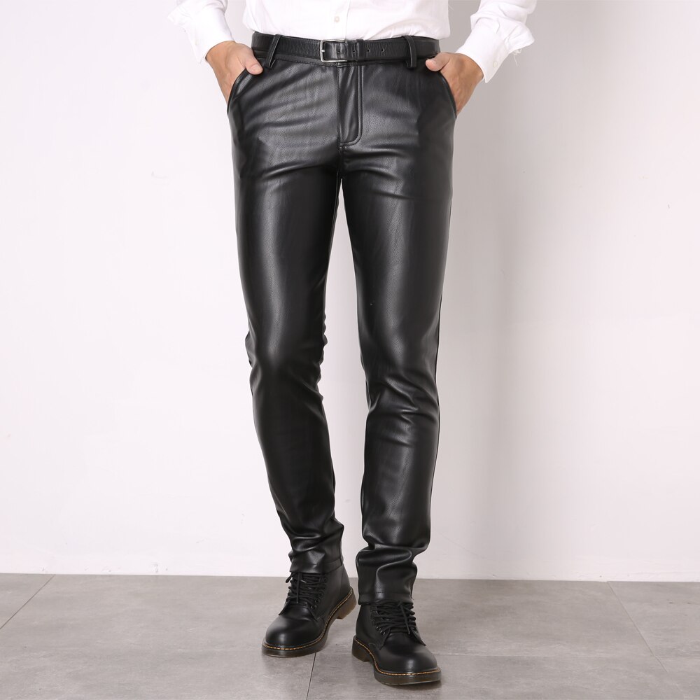 Thoshine Brand Spring Fall Men Leather Pants Slim Fit Pencil Pants Male PU Leather Trousers Motorcycle Pants Streetwear: 29