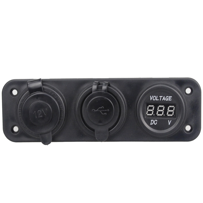 Universele autolader, motorfietsstekker, dubbele usb-adapter, +12v/24v sigarettenaanstekers, blauwe led + digitale voltmeter voor mobiele telefoon