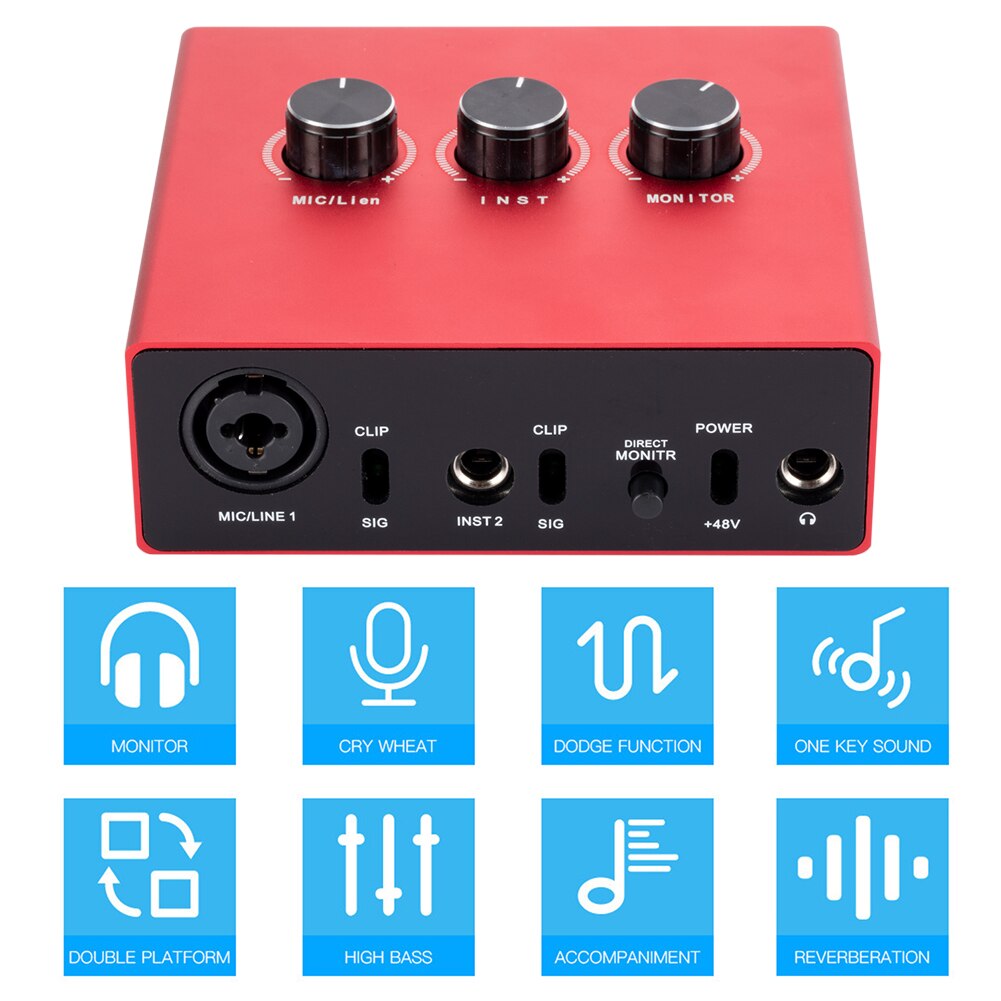 Mixer External USB Sound Card Audio Interface Card Converter Adapter for Studio Recording Singingg Support 2VRms Signal Input: Default Title