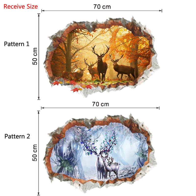 Pared rota 3D ciervo alce bosque pegatina de pared de sala de estar extraíble para la decoración del hogar, pegatinas de fondo, pegatinas de paisaje artístico