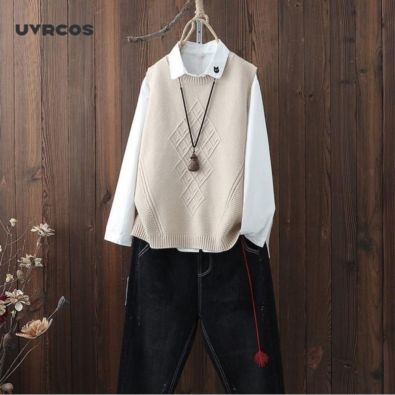 UVRCOS col rond tricoté gilet femmes collège Style pull gilet printemps et automne laine gilet pull ample