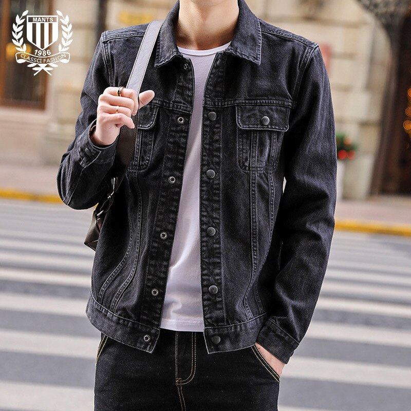 Spring autumn teenagers Slim tooling denim jacket plus size denim jacket men\'s gown Korean style tops street coat: XL