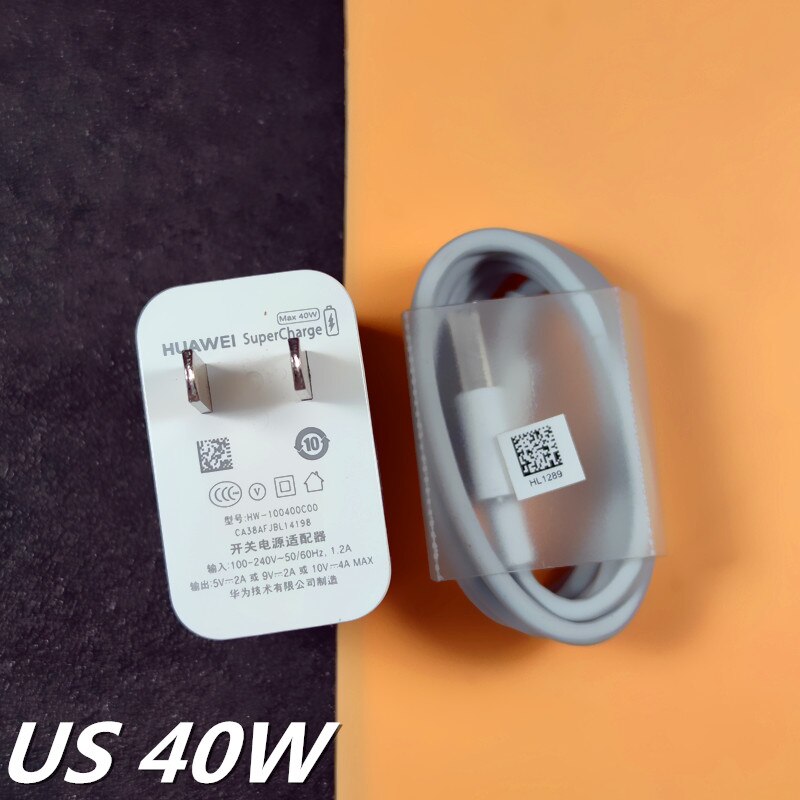 Original Huawei 40W Aufzurüsten USB Schnelle Ladegerät 10V 4A Adapter 5A Typ C Kabel für Honor 10 Magie p20 P30 pro p40 pro mate 30: US 1M cable