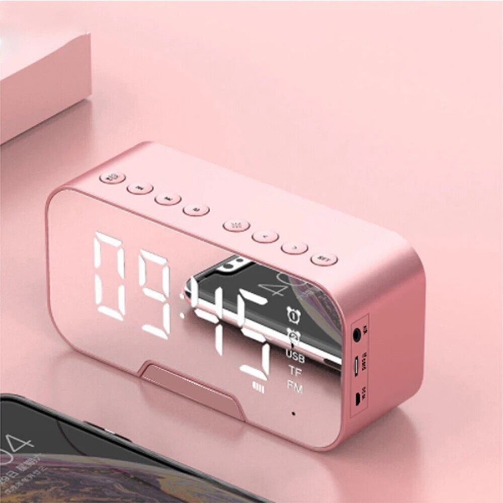 B126 Bluetooth 5.0 Speaker Wekker Nachtlampje Meerdere Speelmodi Led Display 360 ° Surround Stereo Geluid 1800Mah batterij: Roze