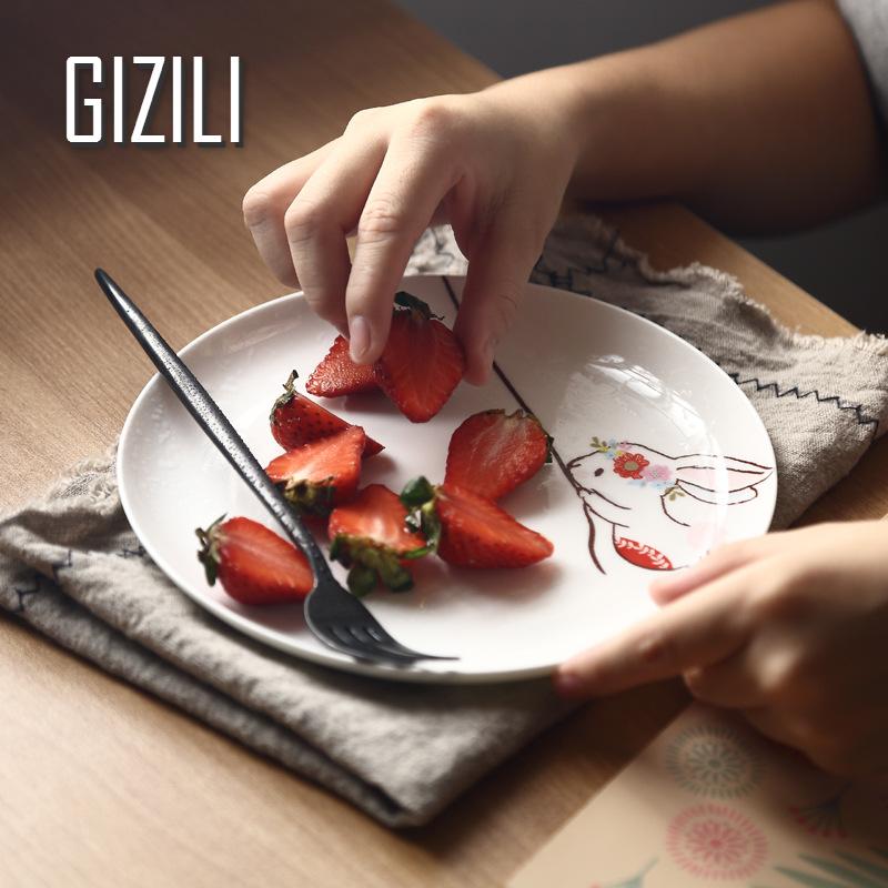 8 Inch Ceramic Dinner Plate Rabbit Animal Dinner Dishes Pasta Steak Dessert Plates Fruit Snack Dish Fine Bone China Kitchenware