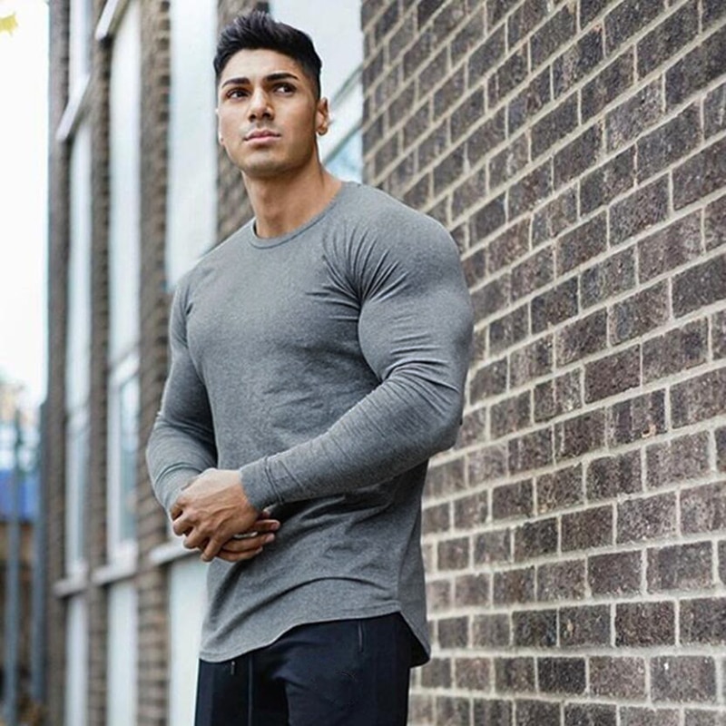 Herfst Heren Running Lange Mouw T-shirt Mannen Gym T-shirts Mannelijke Bodybuilding Tee Shirts Casual T-shirt Voor Man Sportkleding