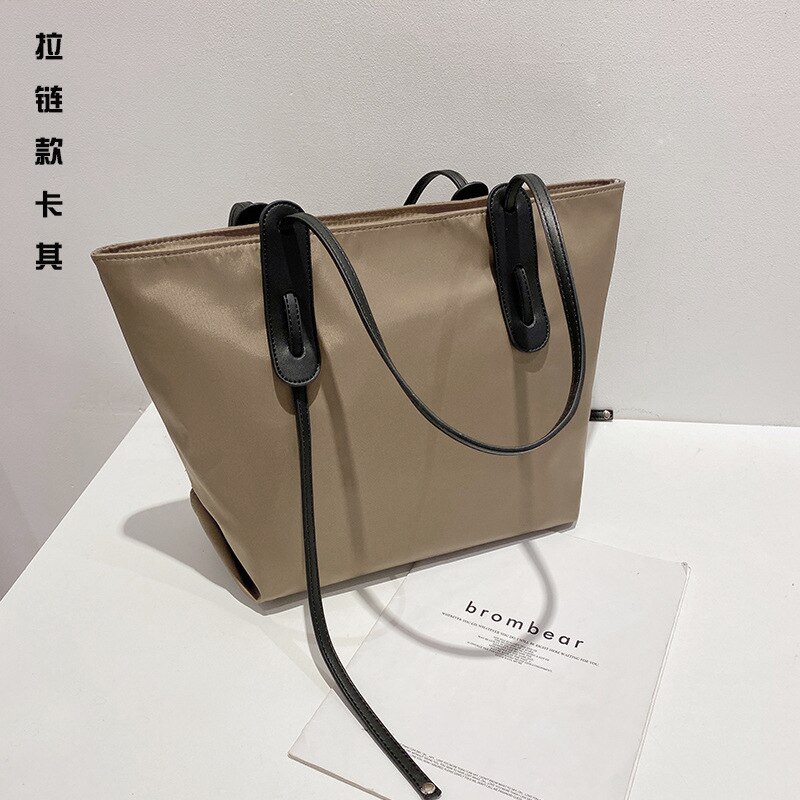 Handtaschen aus oxford-stoff, canvas-handtaschen, geräumige nylon-tragetaschen mit einem schultergurt: Reißverschluss khaki
