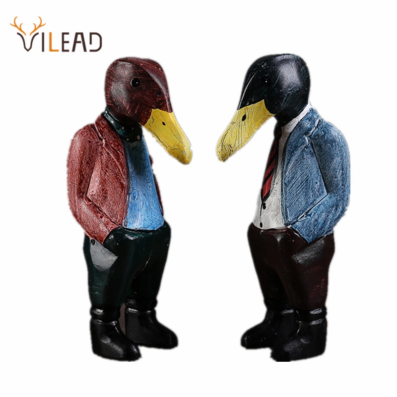Vilead 2 stycken amerikansk retro anka man statyer vintage hartsfigurer hem skrivbordsdekoration vardagsrum hus inredning