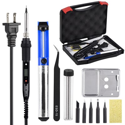 JCD soldering iron kit LCD Adjustable Temperature 110V 220V 80W soldering Rework tools solder iron tips wires Pump Heater stand: 80W 110V / EU