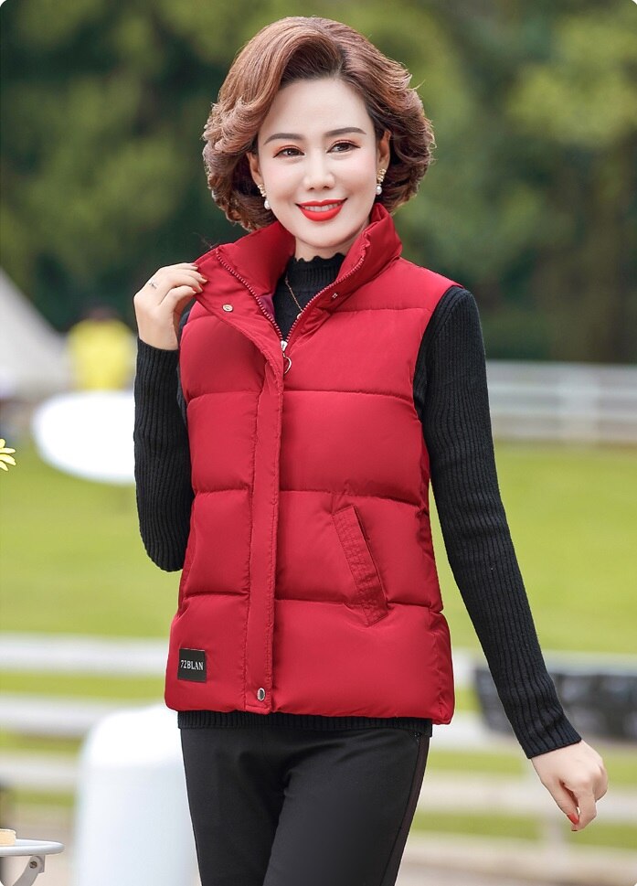 Middle-aged and Elderly Women's Vest Autumn Winter Down Cotton Waistcoat Sleeveless Keep Warm Jacket Outwear Plus Size 5XL W96: red / 5XL