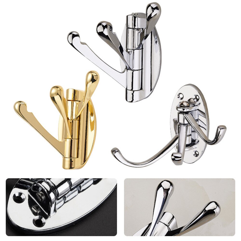 Swivel Coat Hook Folding Metal Heavy Duty Swing Arm Triple Hook Wall Mounted Hanger for Bathroom Kitchen Bedroom - Style A: Golden