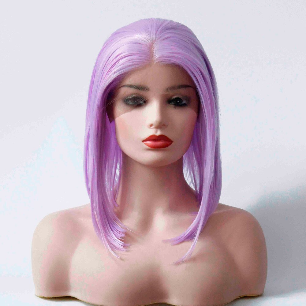 V'NICE-Peluca de lavanda para mujer, pelo liso corto violeta, estilo Bob, pelucas frontales de encaje sintético, peluca de color morado claro