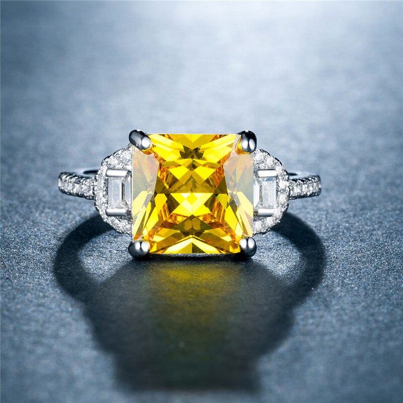 Huitan retro Cocktail Party Ring Band Mit kubisch Platz Kristall Stein Schneiden Luxus Hochzeit Engagement Schmuck Ring