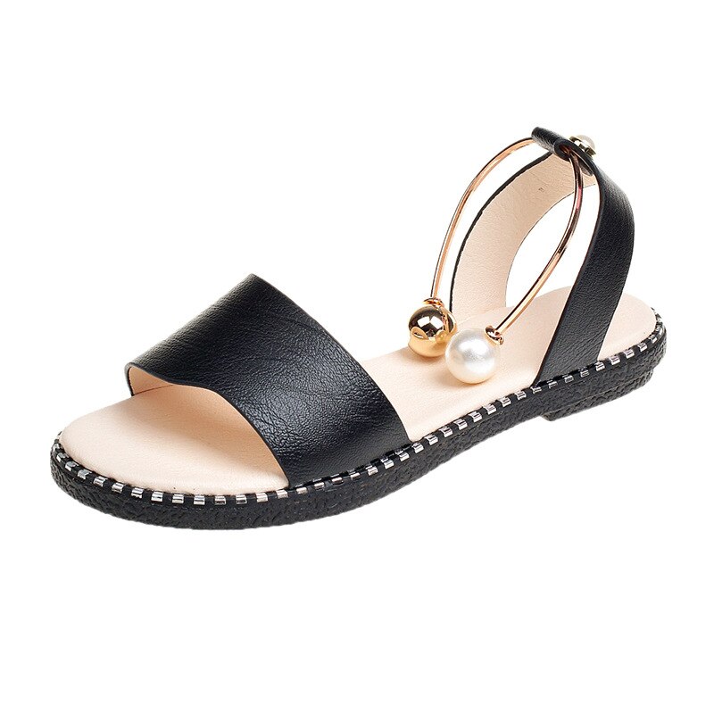 sommer Frauen Sandalen Unterhose Auf gucken Zehe Slingback Schuhe Rom Damen Solide Metall Dekoration lässig Weibliche Schuhe: Schwarz / 35