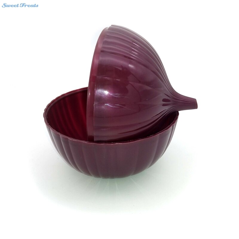 Sweettreats onion saver plastik gennemsigtig løgbeholder holder pæreformet løg skåret løg frisk og fugtig opbevaring assorteret
