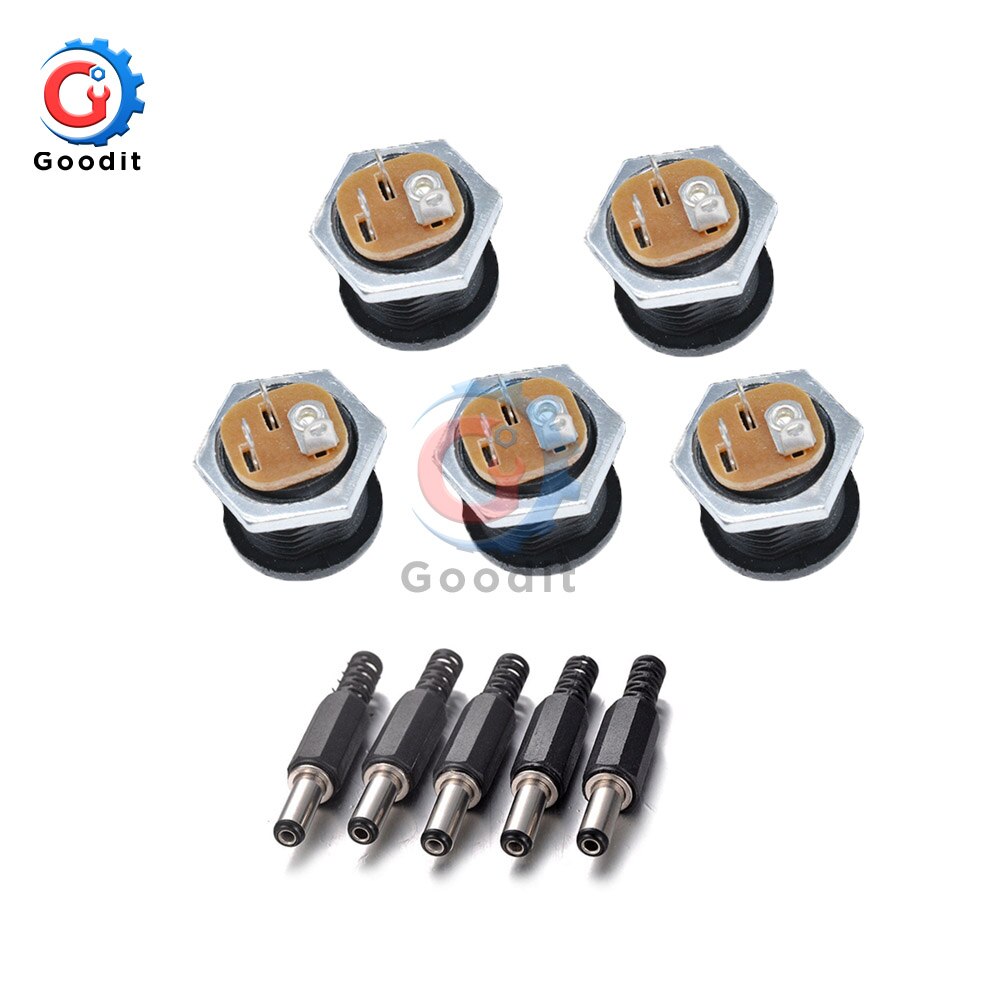 10PCS DC Power Connector pin 2.1x5.5mm Vrouw Plug Jack + Stekker Jack Socket Adapter PCB mount DIY Adapter Connector 2.1X5.5: Male5 Female5 type3