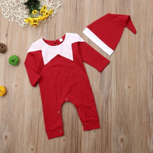 Jule alf kostume nyfødte børn baby dreng pige romper jumpsuits hat outfits tøj