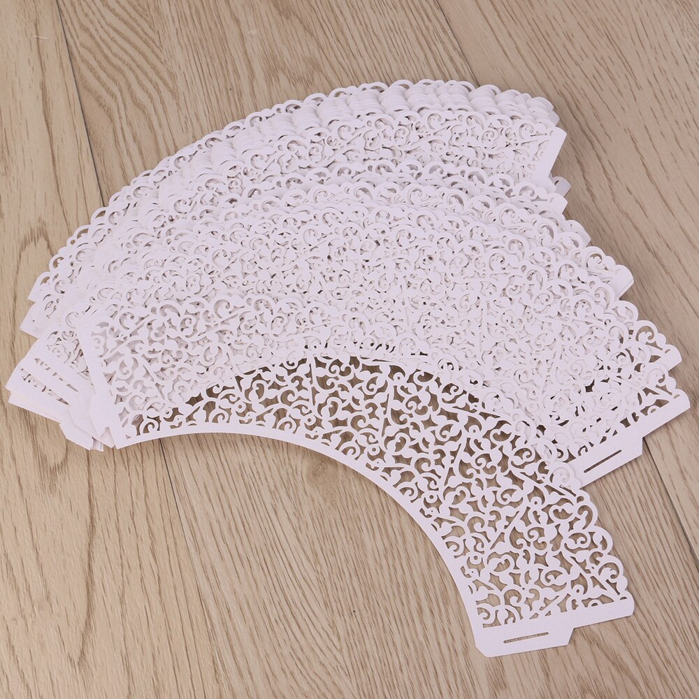 50pcs Vine Filigree Lace Cupcake Wrapper Wraps Liner Wedding Party Cake Decoartion (White)