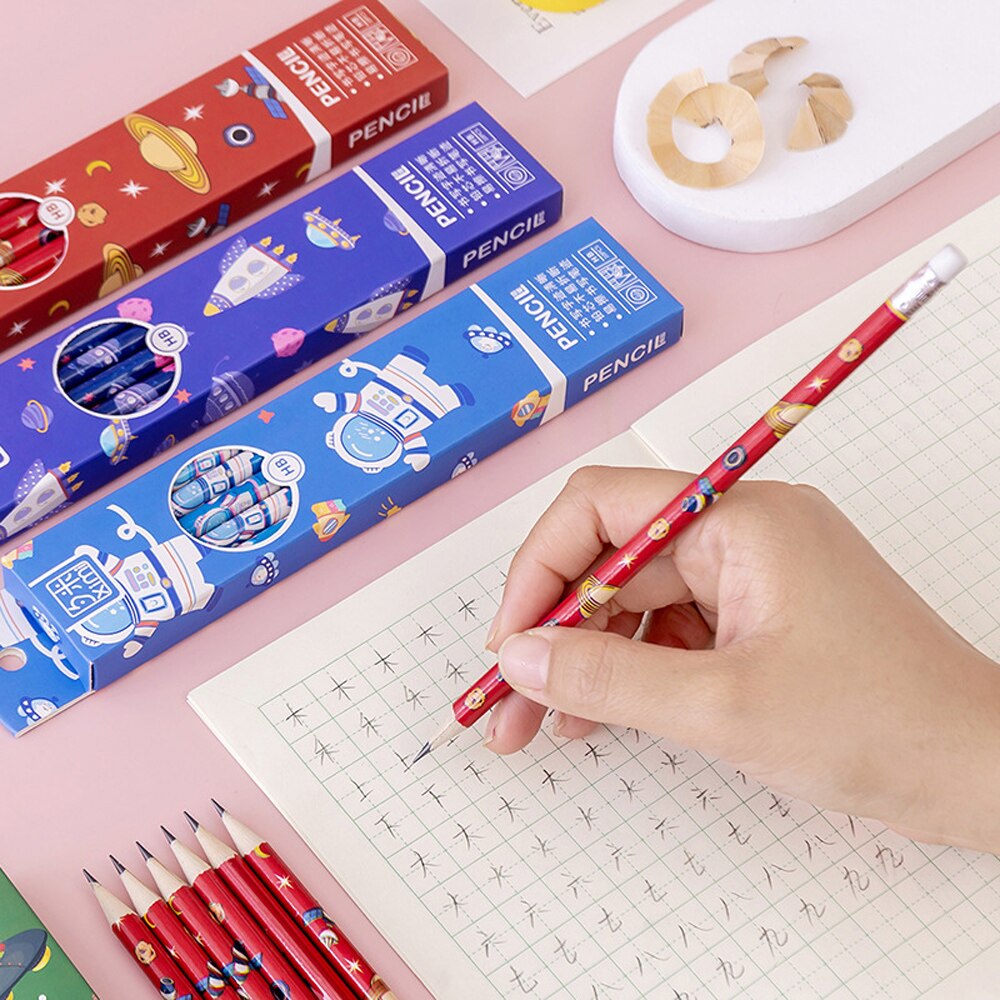 10Pcs/lot Cartoon Boxed Pencils Student Writing Drawing Sketch Pen Set Wooden HB With Eraser Pencil Stationery School Supplies