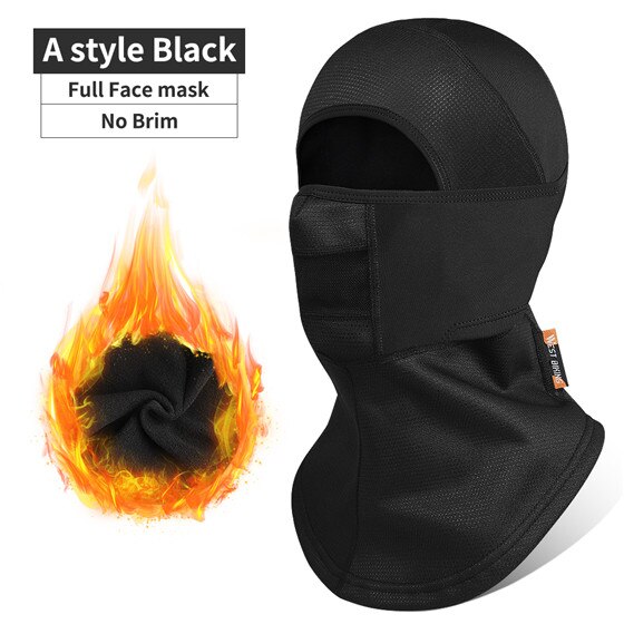 WEST BIKING Winter Sport Cycling Cap Bike Full Face Cover Neck Warmer Men Women Scarf Ski Bicycle Motocycle Fleece Head Cap Hat: Black no brim