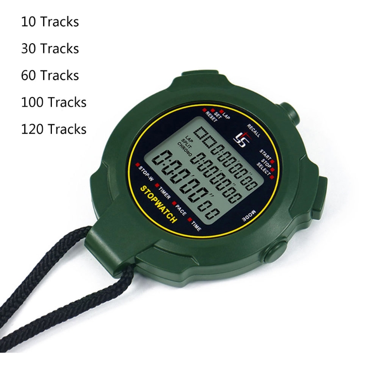Stopwatch Timer 3-Row 10-120 Lap /Split Memory Count up/Down Timer Large Display w/ Pace Mode Clock