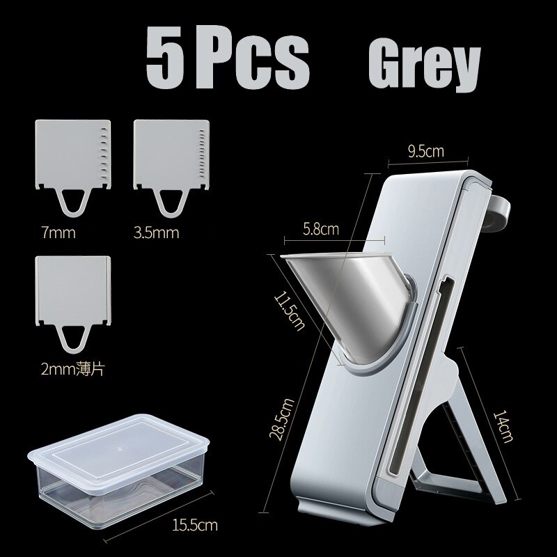 Mandolin Manual Cutter Vegetable Cutter Chopping Knife Cut Fruit French Fries Cut Meat Household Shredder Onion Ginger Artifact: Grey