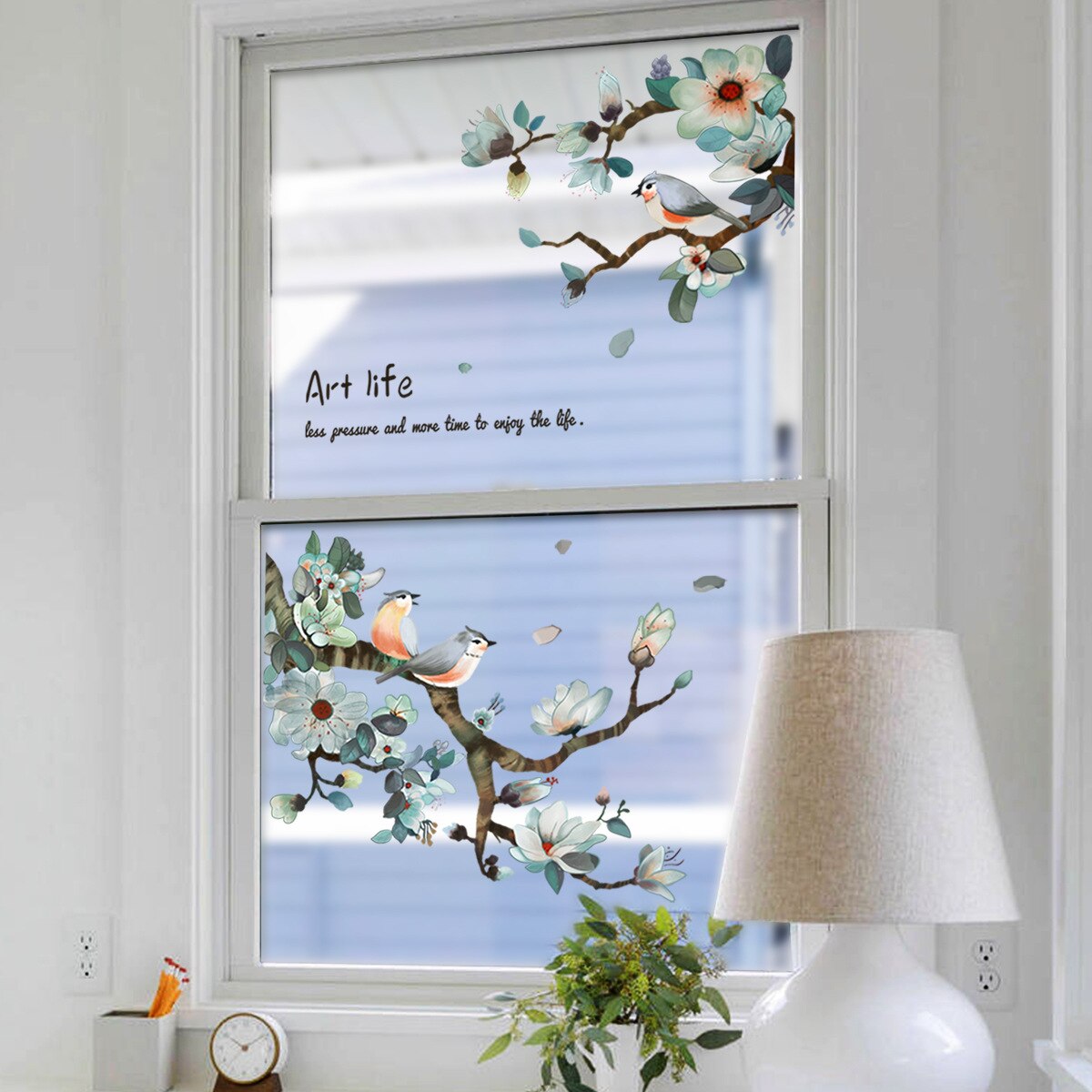Ink Chinese Wind Branch Bird Glass Sticker Window Window Double-Sided Visual Decorative Wall Sticker