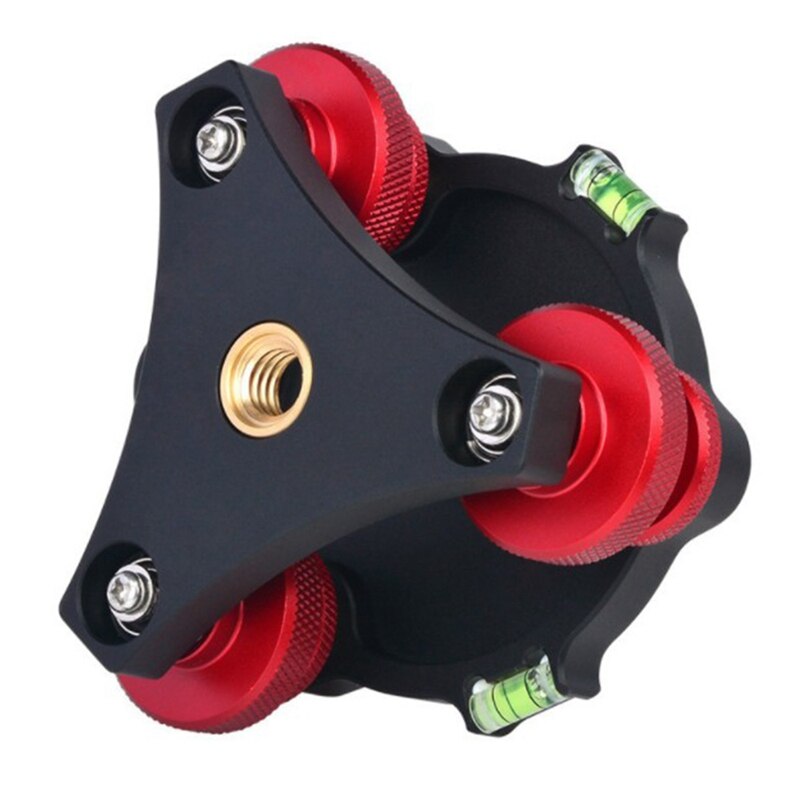 PL-64 Camera Tripod Head Leveling Base Aluminum Alloy Triple-Wheel Precision Leveler Bubble Level 3/8Inch Screw Load