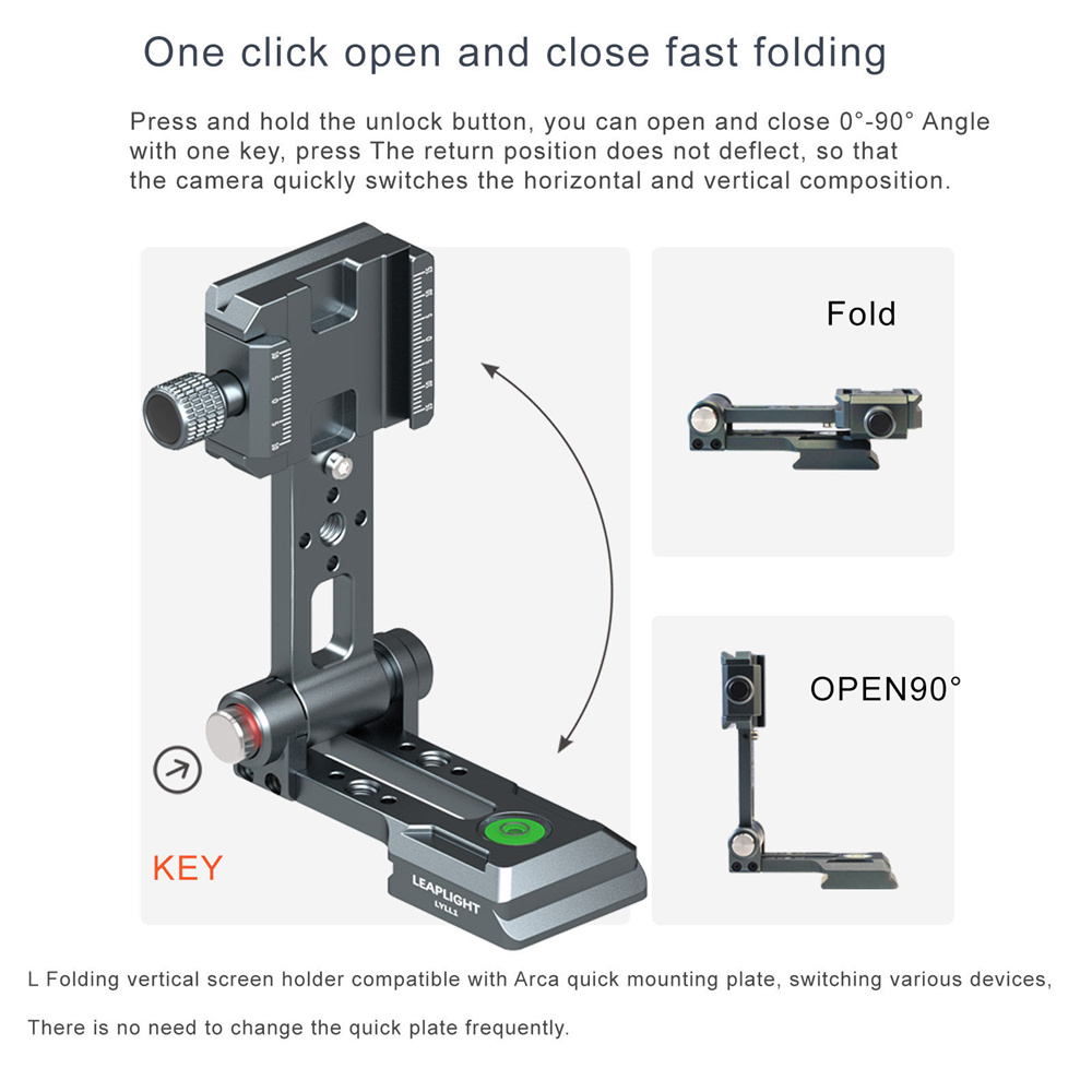 Support en L pour appareil photo Arca, plaque à dégagement rapide, support de prise de vue Vertical avec chaussure froide de 1/4 pouces pour trépied d'appareil photo SLR DSLR, support vidéo en direct