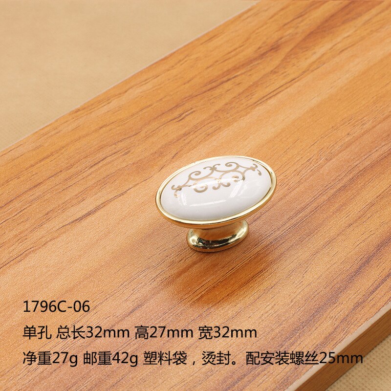 Keramische Handvat Witte Keramische Goud Handvat Kast Lade Schoen Kast Pull Handle Soort Zinklegering Meubilair Hardware: Single hole