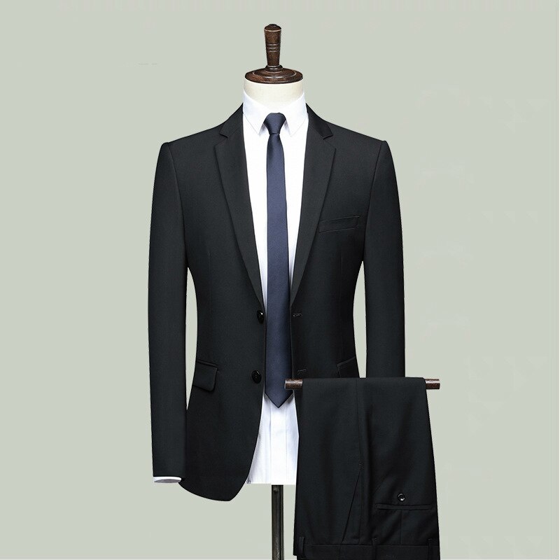 Traje chaqueta y pantalones traje 2 piezas conjunto de talla grande azul marino vestido traje de negocios para hombre traje Formal conjunto de dos piezas traje ajustado