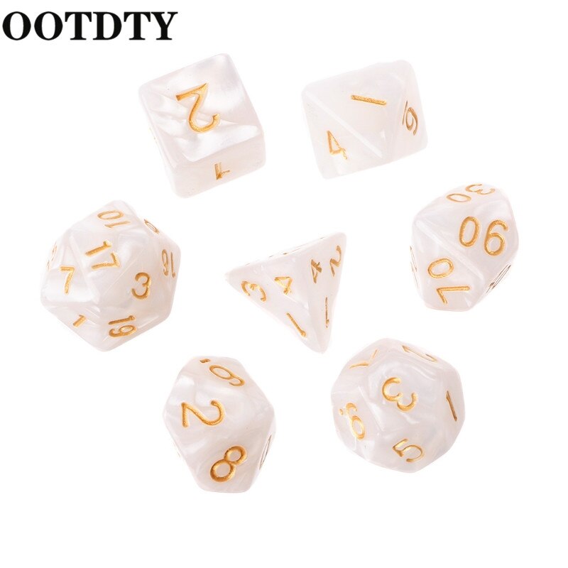 OOTDTY 7 pièces dés polyèdres numéros d'or pour Dragon Pathfinder D20 D12 2xD10 D8 D6 D4 jeu polyèdre dés: WHITE