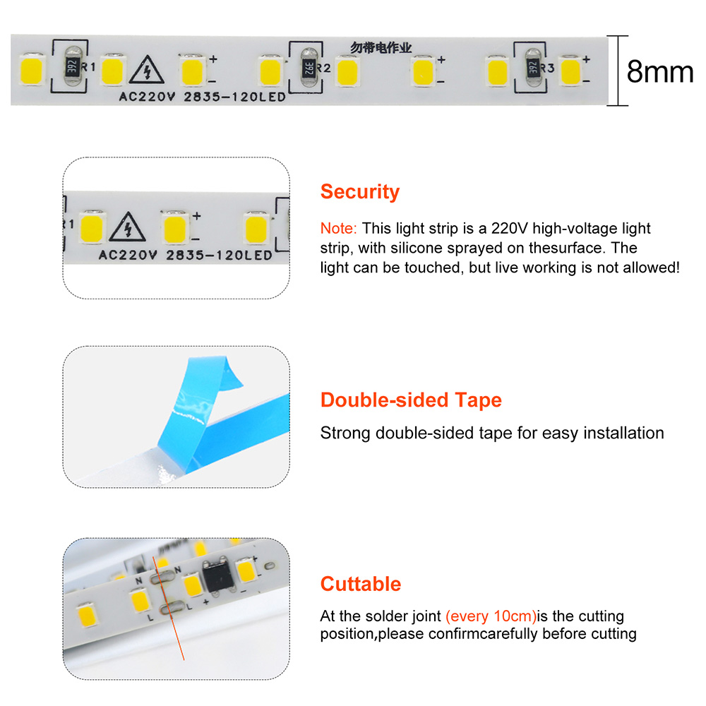 Tira de luces LED de 5m, 10m, 20m, 50m, CA 220V, 230V, 240V, IP55, 2835, 120 LED, cinta de luces de cuerda Flexible, cinta de 9 colores para decoración del hogar