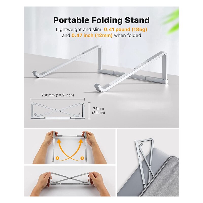 Foldable Laptop Stand for Desk,Portable Computer Stand, Ergonomic Aluminum Stand, Laptop Riser Holder Compatible