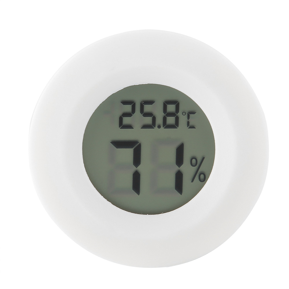 Mini digital lcd termometer hygrometer rund form temperatur fugtighedsmåler til reptilmåler digital termometer: Hvid