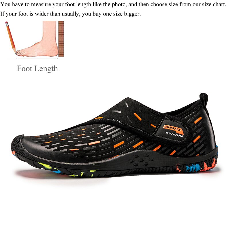 Letnie oddychające buty do wody mężczyźni sporty wodne buty wędkarskie surfowanie Aquashoes pływanie rafa Watersport Waterschoenen Mannen Wet: Black Orange / 12