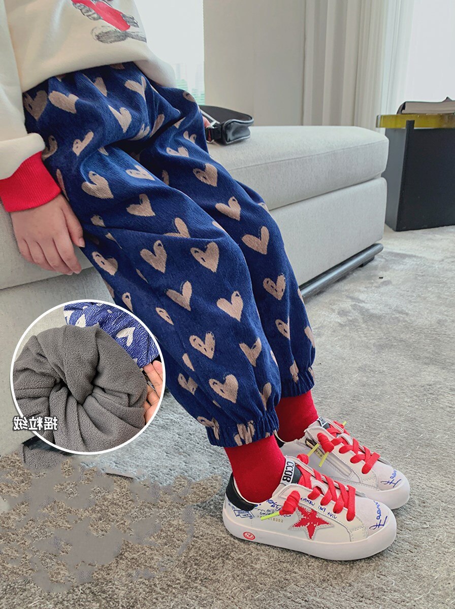 Mädchen Hosen Liebe Kabel Single freundlicher Samt Dicken Beiläufige Hosen Hosen Herbst und Winter Tuch Neue Lange Herz Hosen: mit Samt / 7-passen 95-100cm