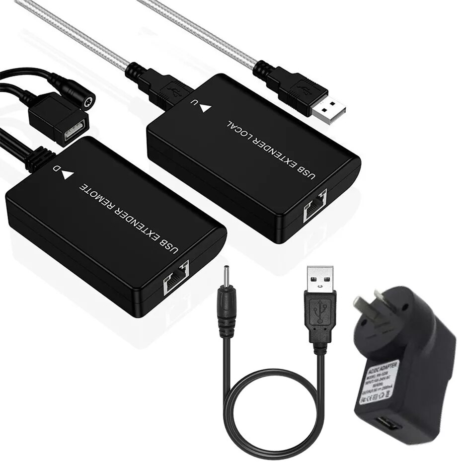 USB Extender RJ45 over Ethernet cat5e/6 Cable up to 60M with Power Supply Active USB UTP Extension Cord for USB Flash Drive: AU power supply