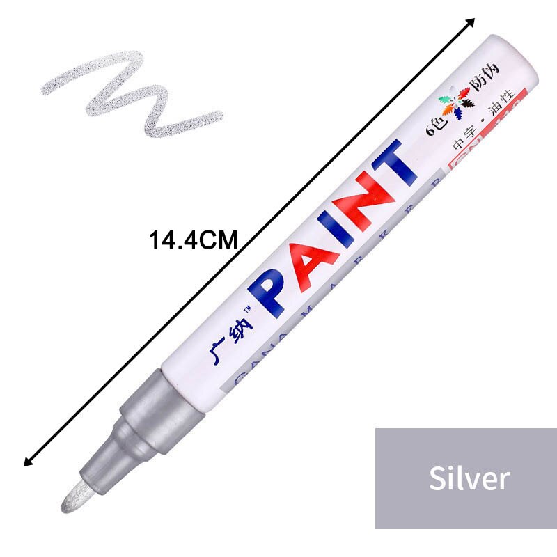 1Pcs Colorful Waterproof Oily Paint Marker Pen Car Tyre Multipurpose Metal Package School Supplies Stationery 12 Colors: silver