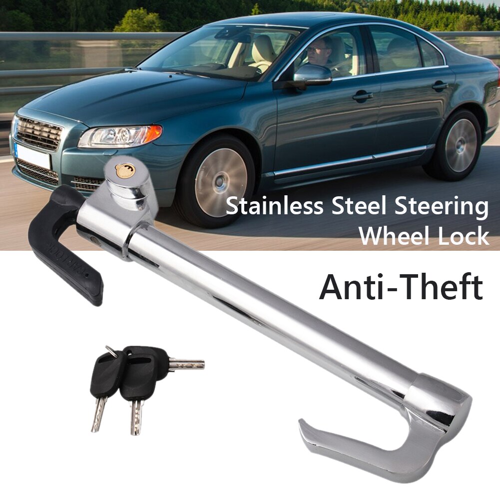 Double Protection Stainless Steel Lock Universal Adjustable Length Double Protection Steering Wheel Clutch Brake Lock