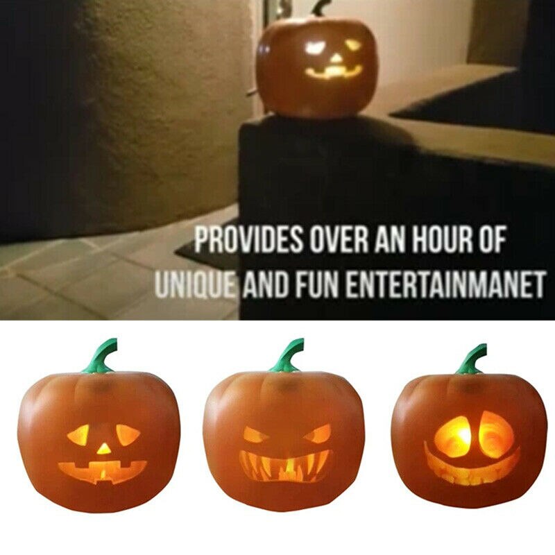 Halloween Flash Talking Singing Animated LED Pumpkin Projection Lamp Halloween Home Party Decoration Switchable Three Expression