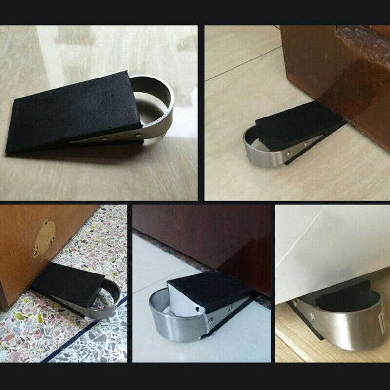 Large Stainless Steel Stoppy Rubber Door Stop Jam Door Wedge & Window Stopper Block Floor Carpet