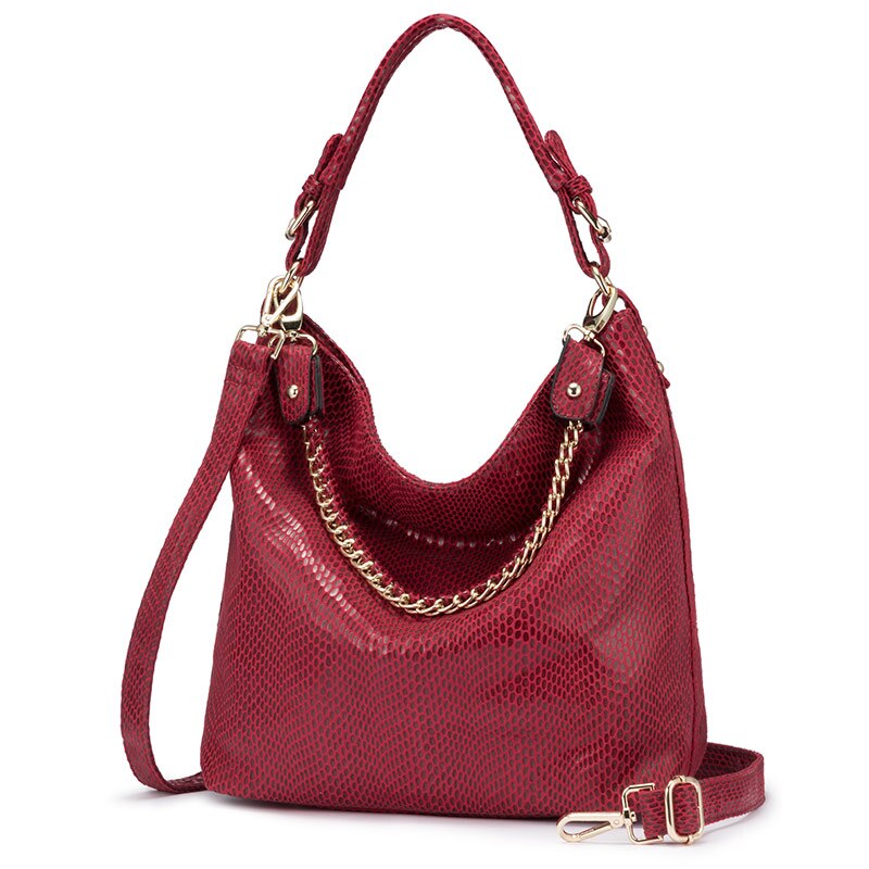 REALER-Bolso de hombro grande con asa superior para mujer, bandolera de cuero artificial con cadena,: Rojo