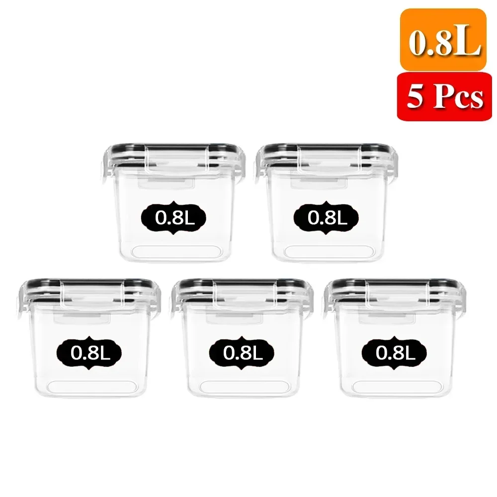 Food Storage Containers Kitchen Organizer and Storage Container with Lids Refrigerator Noodle Box Tank Sealed Cans 5Pcs Set: Light Grey
