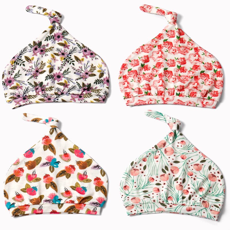 Happyflute 4 stuks/set pasgeboren babymutsje katoen lente herfst peutermuts jongens meisjes muts winter warm print kindermutsje