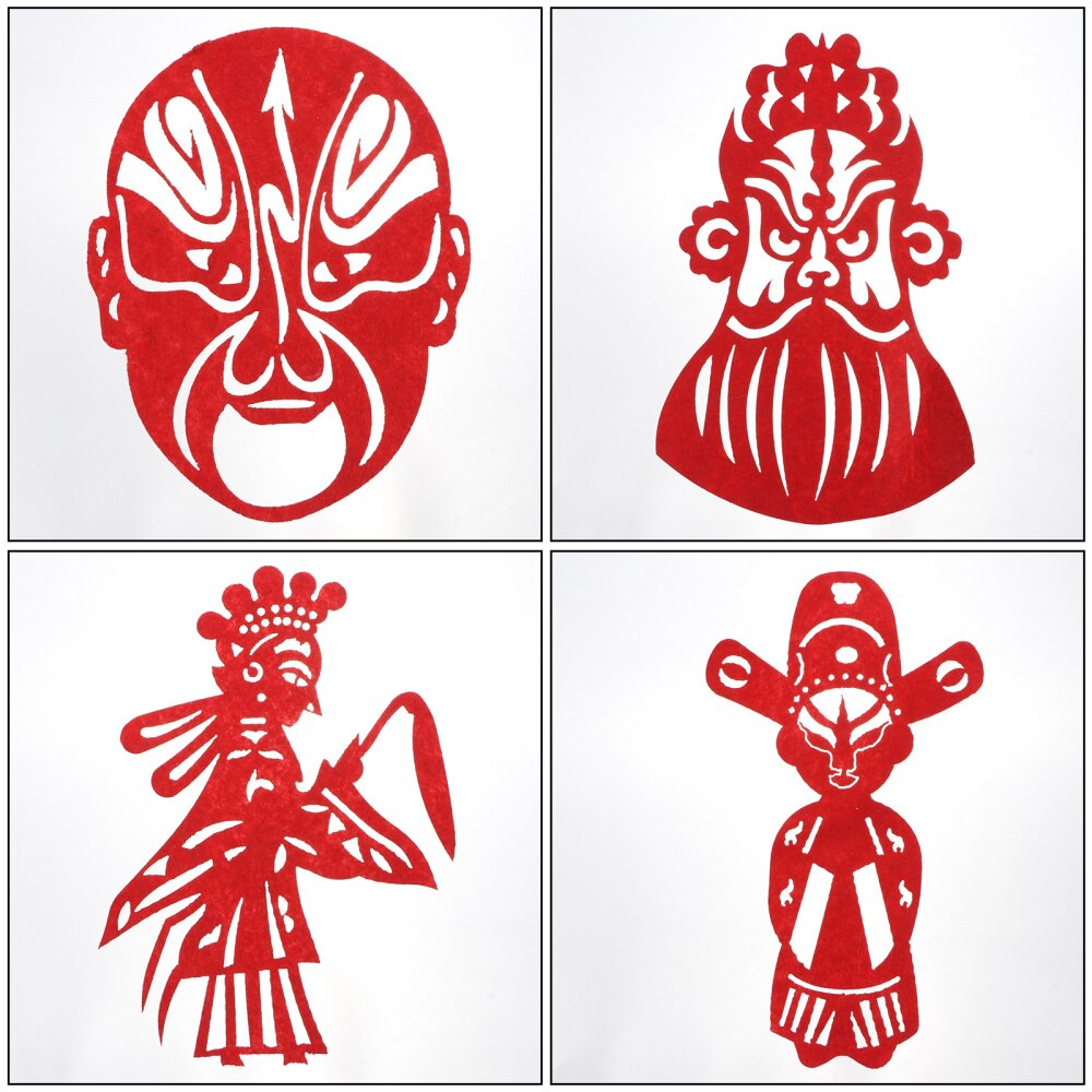 16pcs Children's DIY Chinese Paper Cuts Chinese Opera Masks Paper Cuttings (Red)