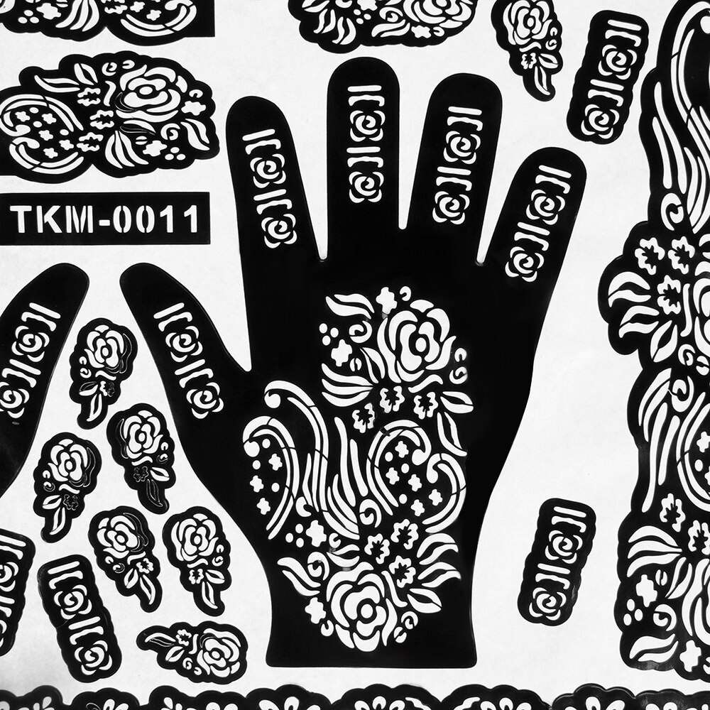 1 stk hænder/fødder tatovering henna indiske midlertidige tatoveringsskabeloner stenciler til airbrushing mehndi kropsmaleri indretning tilfældig stil